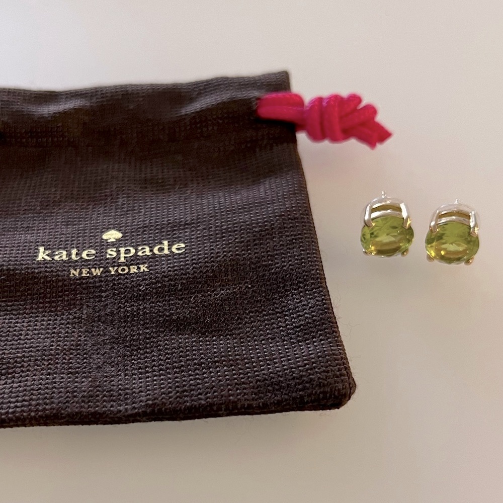 Kate Spade Large Green Crystal Stud Earrings. Basket setting. Worn once. - Picture 2 of 3